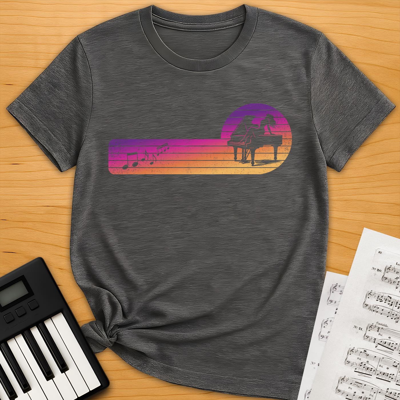 Piano Girl Sunset Silhouette T-Shirt