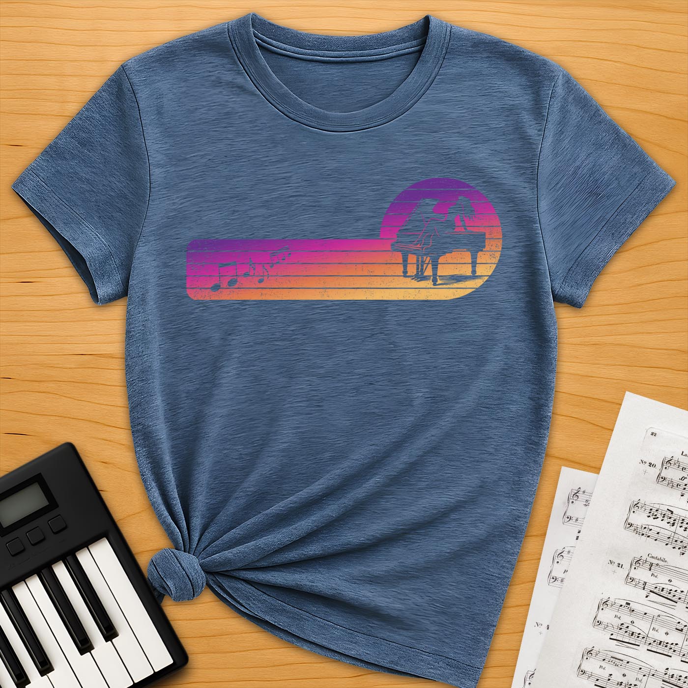 Piano Girl Sunset Silhouette T-Shirt