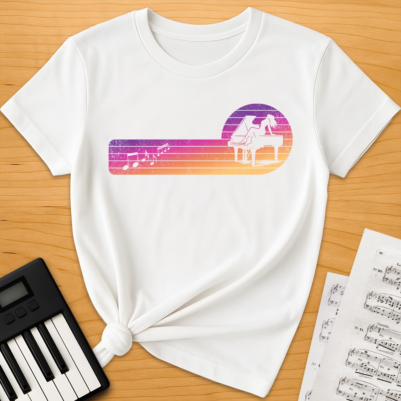 Piano Girl Sunset Silhouette T-Shirt